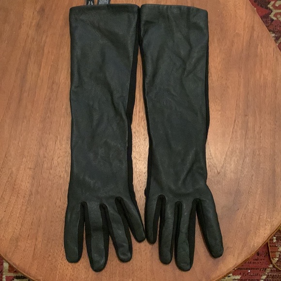Long black leather gloves - large - XL - Picture 1 of 6
